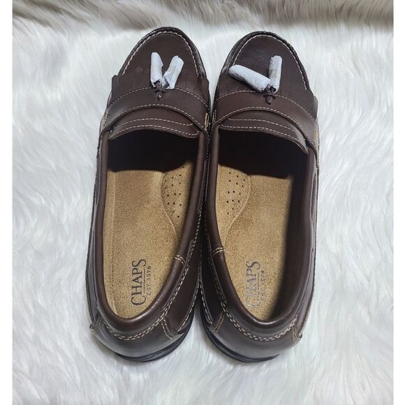 NWB|Men's Chaps Brown Leather Slip On Loafers, 10.5 - Picture 5 of 10